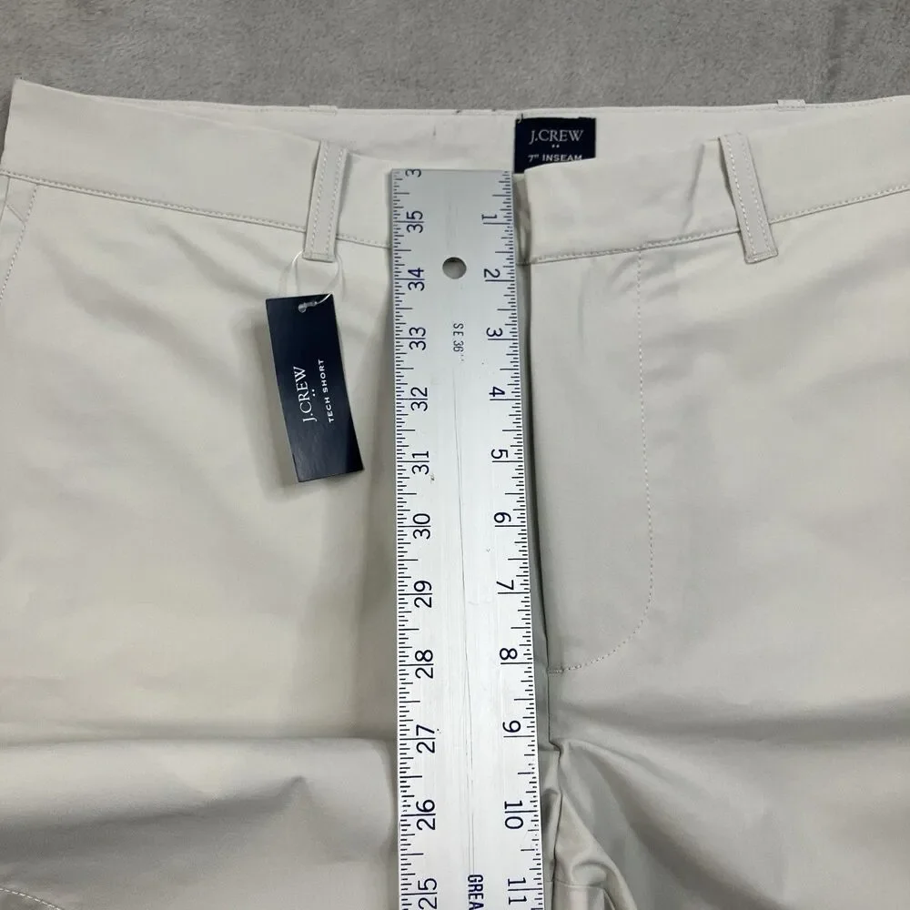 J Crew Tech Shorts Mens 34 Beige Stretch 7 Inseam Dust Water Resistant AL095